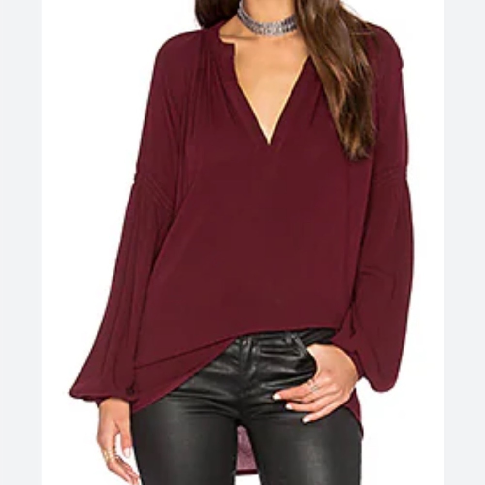 Pamela Top In Garnet Long Sleeve Blouse V Neck Stillwater $136
